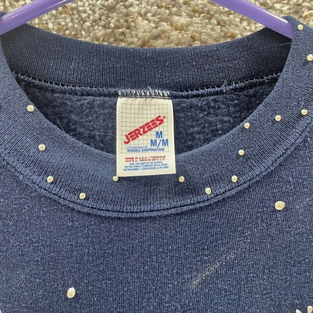 Vintage‎ Snowflake Sweatshirt Womens Medium Blue Pullover Jerzees Made In USA